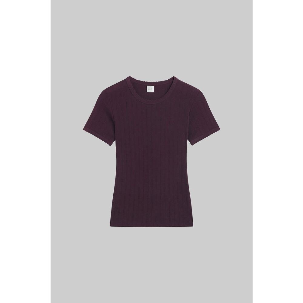 Leset Pointelle Slim Fit Tee - M - Dark Berry